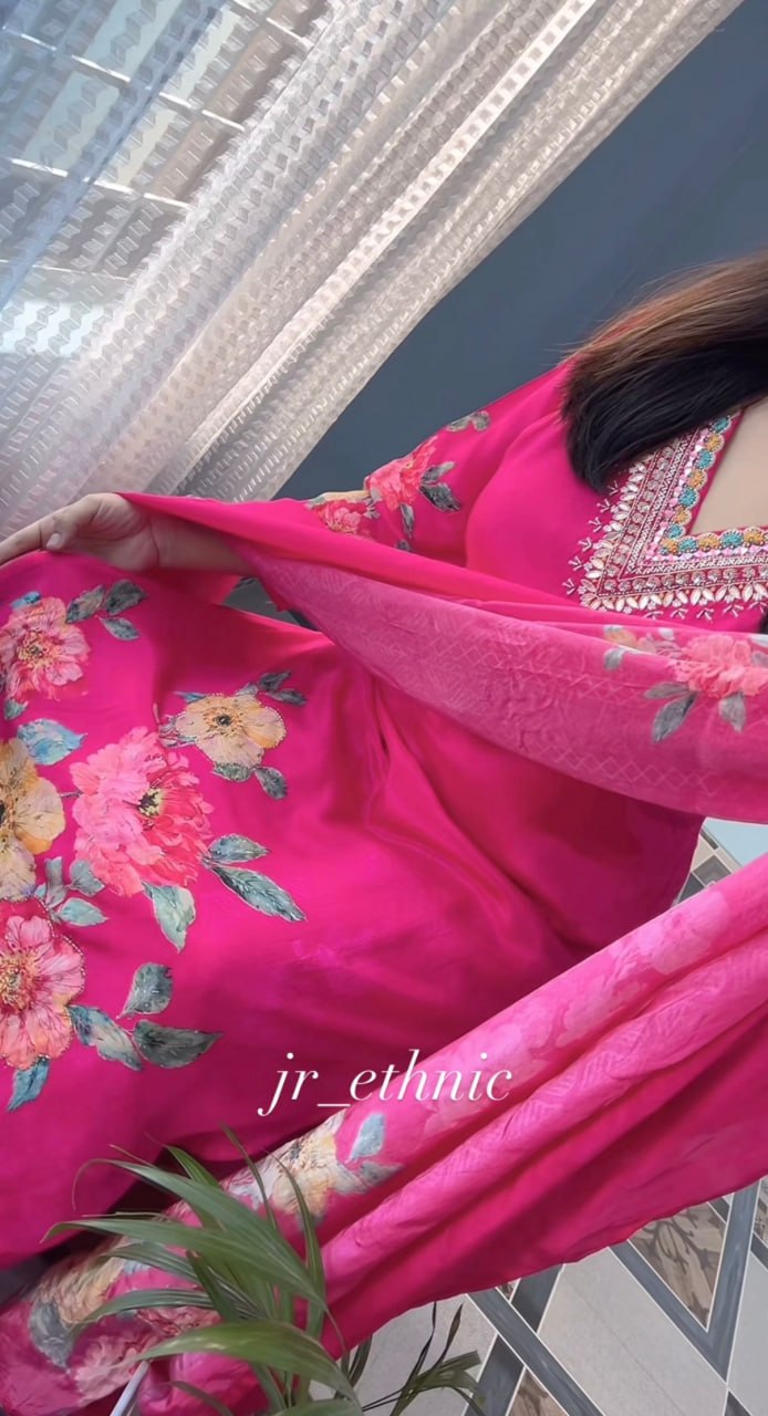 Floral Printed 3-Piece Suit Set for Women β V-Neck Kurta with Matching Dupatta & Bottom