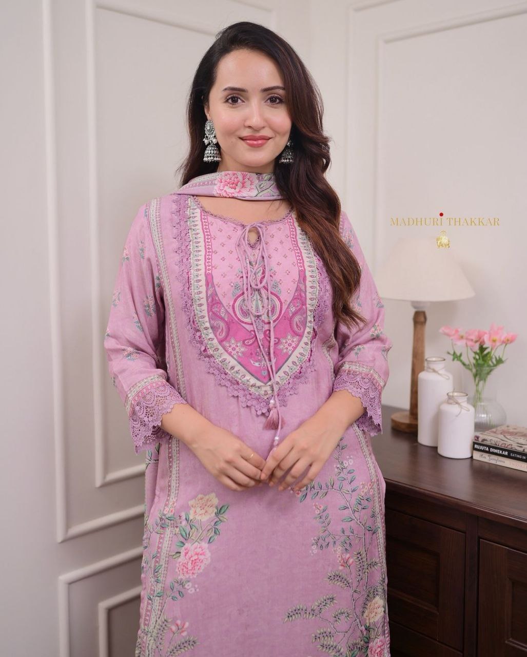 Pink Printed 3-Piece Suit Set for Women – Embroidered Kurta with Pants & Dupatta