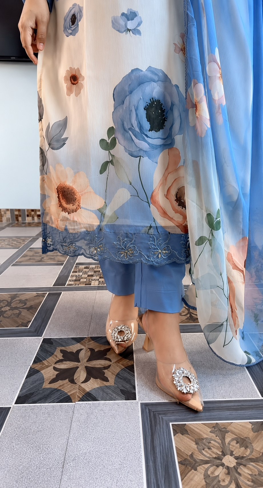 Đesigner Premium Orange Chiffon 3 Piece Set