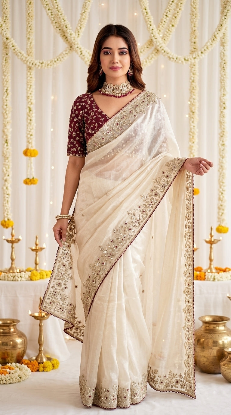 Fendy Satin Dual Shade Saree with Multi Sequence Embroidery Work