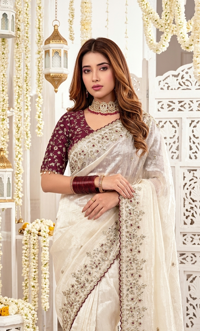 Fendy Satin Dual Shade Saree with Multi Sequence Embroidery Work