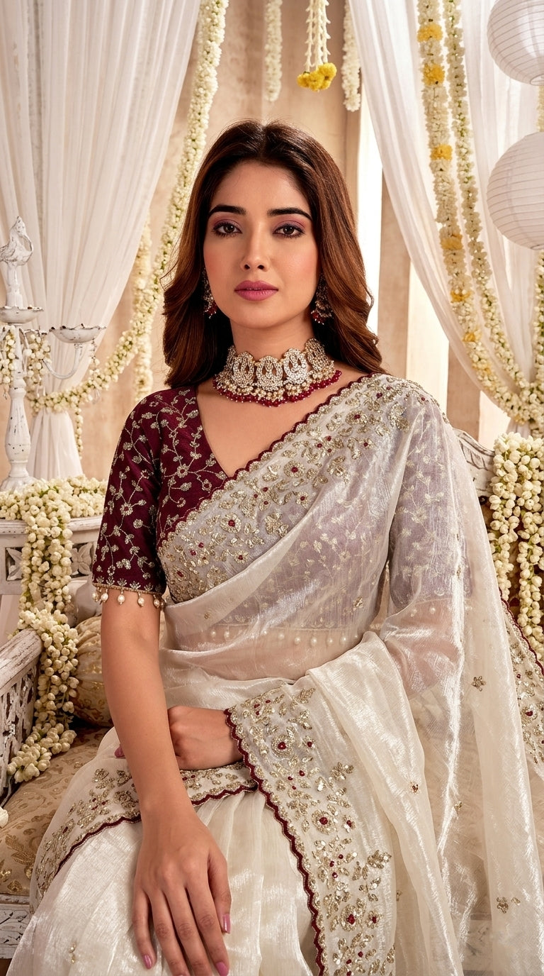 Fendy Satin Dual Shade Saree with Multi Sequence Embroidery Work