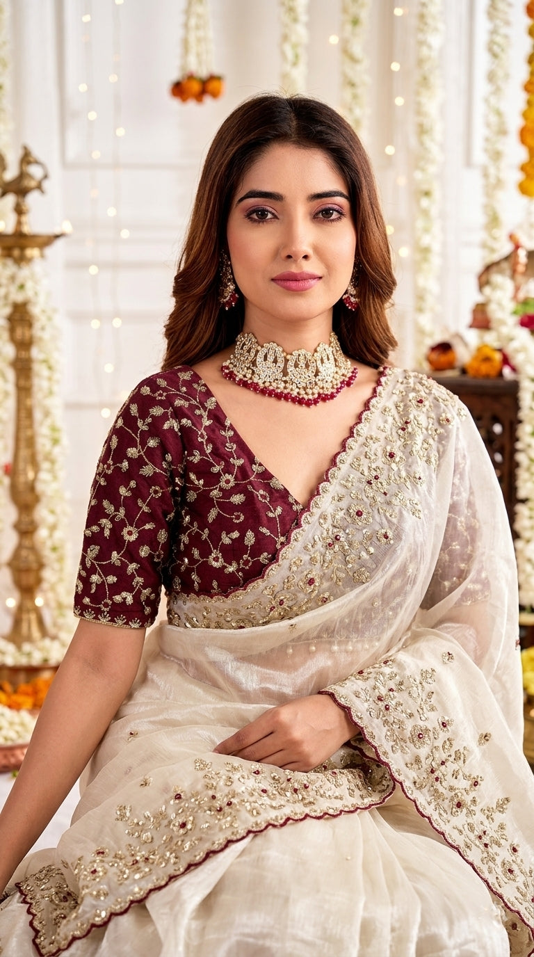 Fendy Satin Dual Shade Saree with Multi Sequence Embroidery Work